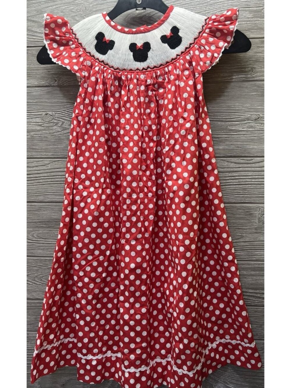 Pleats & Stitches Smocked Mouse Long Dress Girl's Size 5 Polka Dot